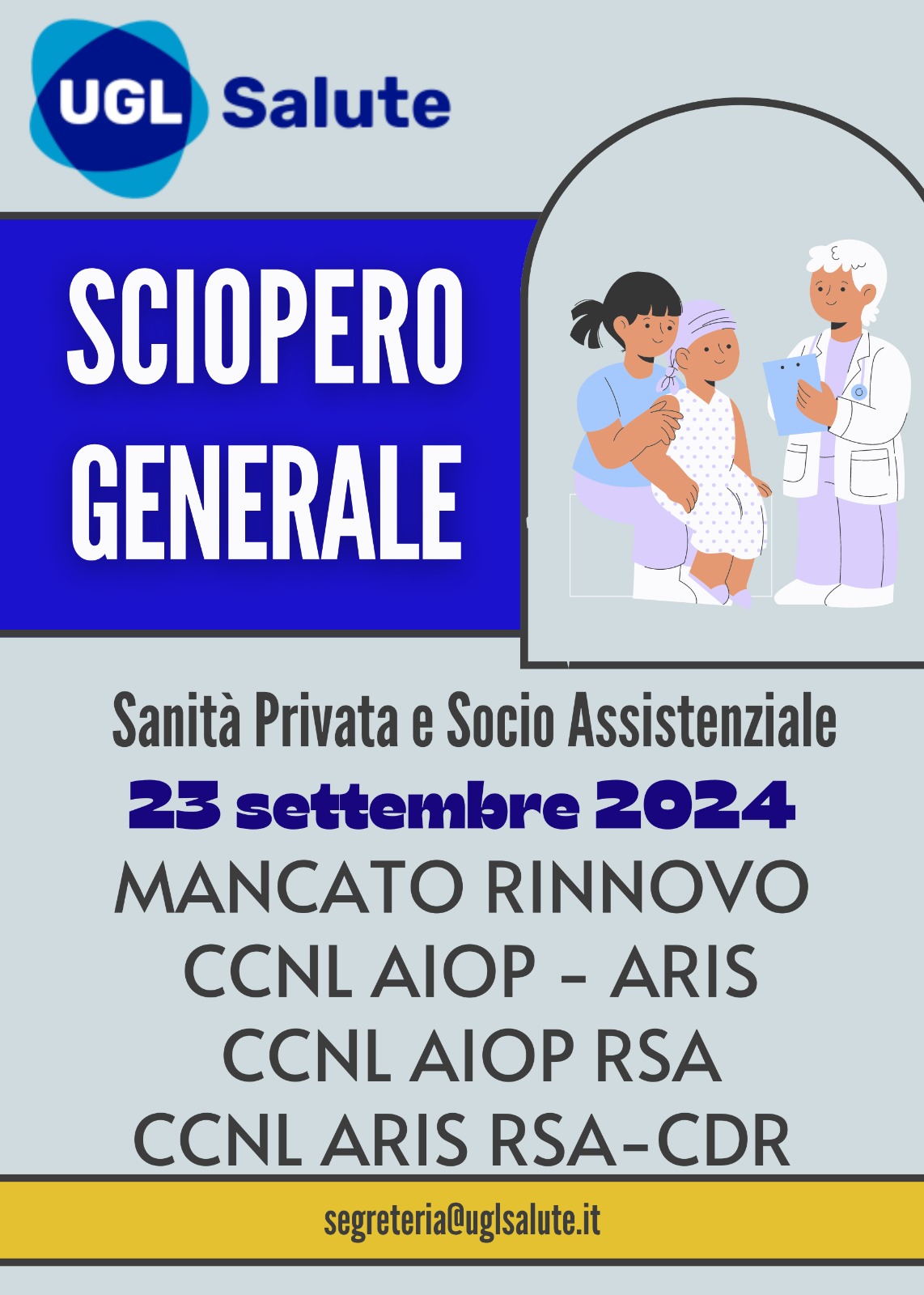 Sanità, Giuliano (UGL): “Il 23 settembre proclamato lo sciopero nazionale dei lavoratori AIOP ARIS”